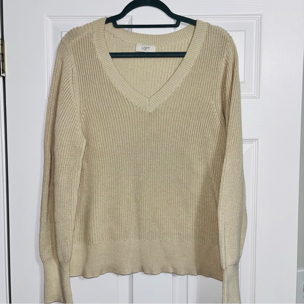 LOFT Women's Beige V-Neck Sweater